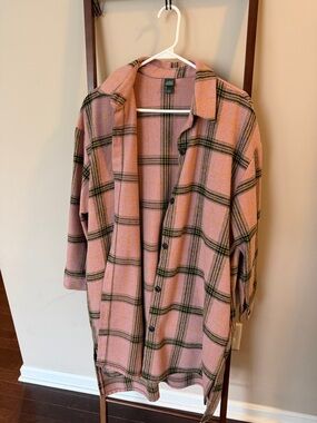 Pink Plaid Button-Up Shirt Jacket